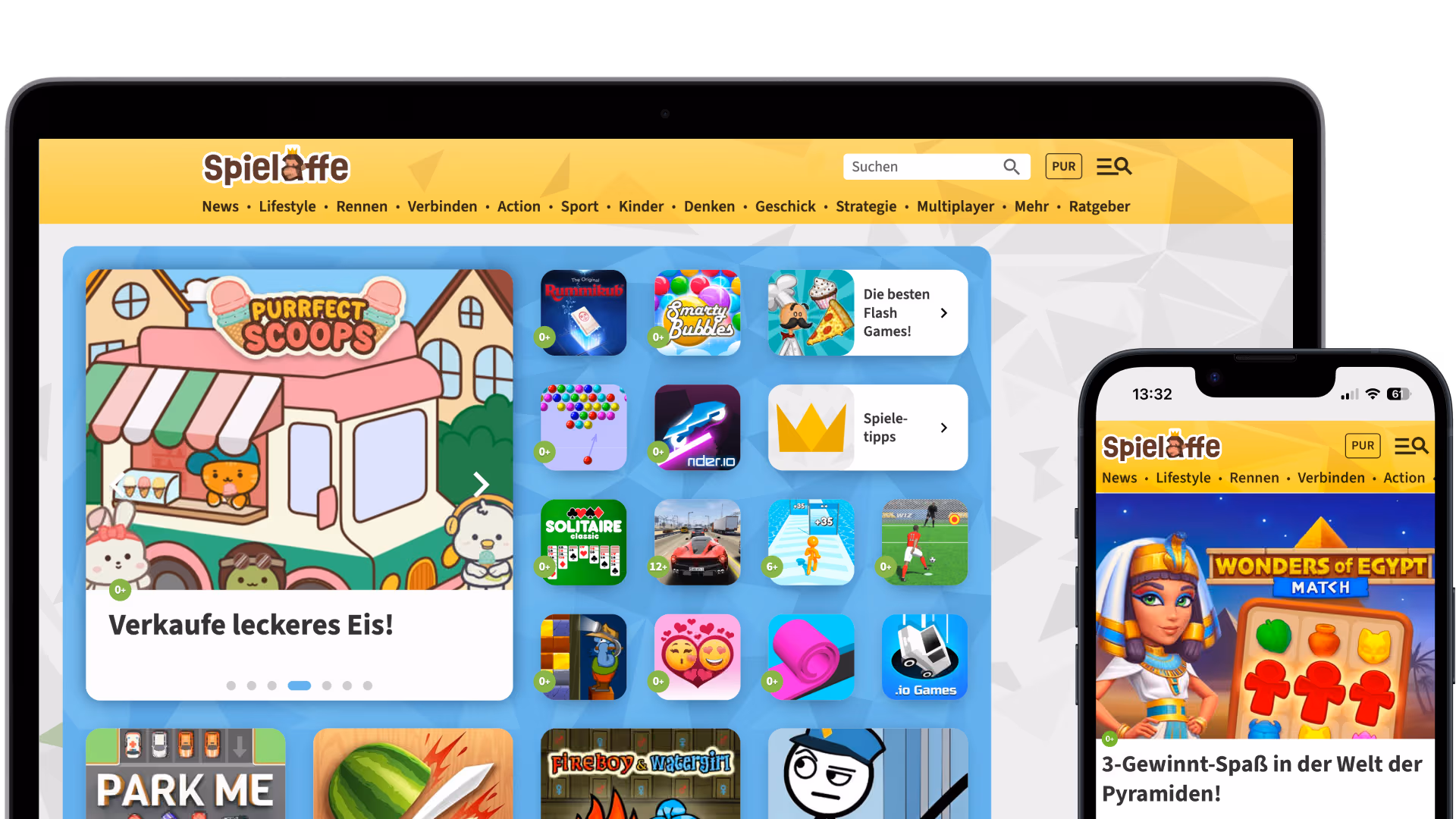 Spielaffe auf dem Smartphone und Desktop