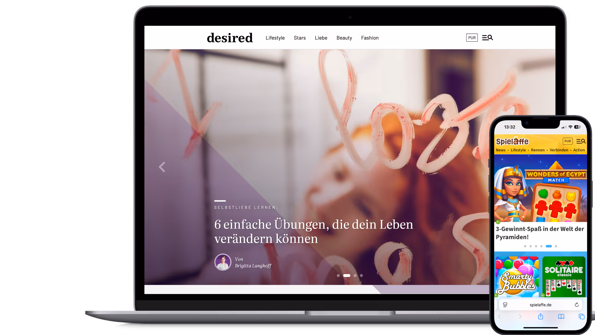 desired und Spielaffe auf Smartphone und Desktop